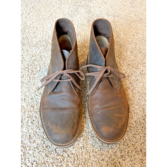 Clarks Bushacre 2 Chukka Desert Boots Mens 12 US Brown Leather Shoes Low Heel - Picture 2 of 9